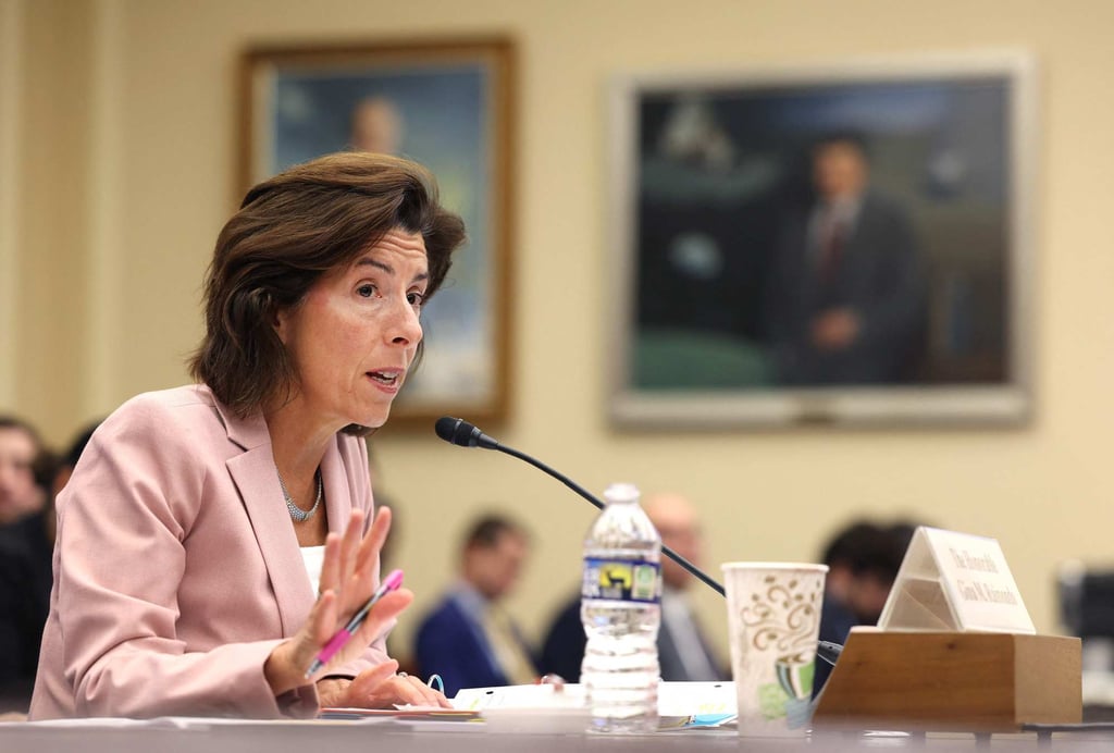 US Commerce Secretary Gina Raimondo testifies before the House Committee on Science, Space, and Technology on Tuesday. Photo; Getty Images via AFP