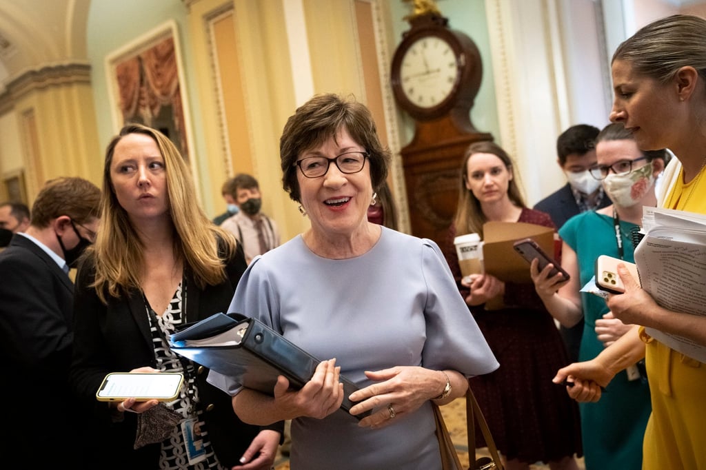 Republican Senator Susan Collins (centre) is seen at the US Capitol in July 2021. Photo: TNS Republican Senator Susan Collins (centre) is seen at the US Capitol in July 2021. Photo: TNS