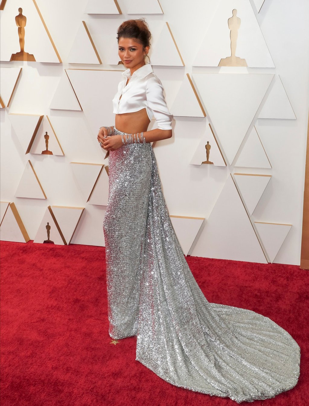 US actress Zendaya wore a Y2K-inspired crop top and skirt for the 94th Academy Awards ceremony in Los Angeles in 2022. Photo: EPA