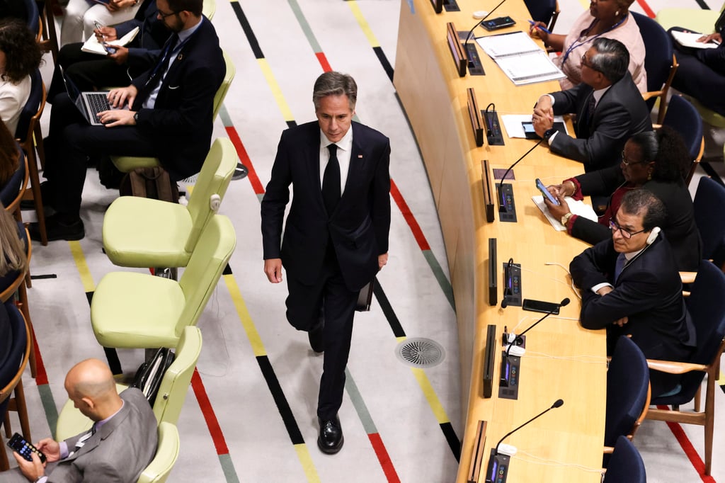 US Secretary of State Antony Blinken leaves after speaking at the UN Sustainable Development Goals Summit at the United Nations General Assembly on September 19. Photo: Pool via AP