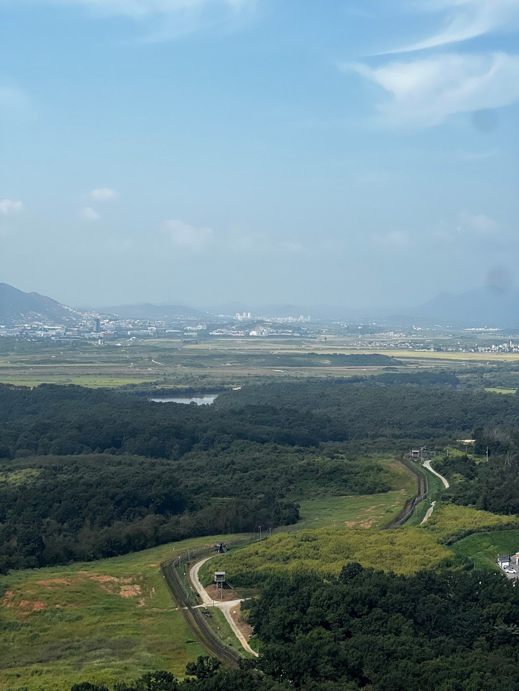 The fence in the middle (above) is the Southern Limit Line (SLL), 2km from the actual border in the demilitarised zone (DMZ). Photo: Erika Na The fence in the middle (above) is the Southern Limit Line (SLL), 2km from the actual border in the demilitarised zone (DMZ). Photo: Erika Na