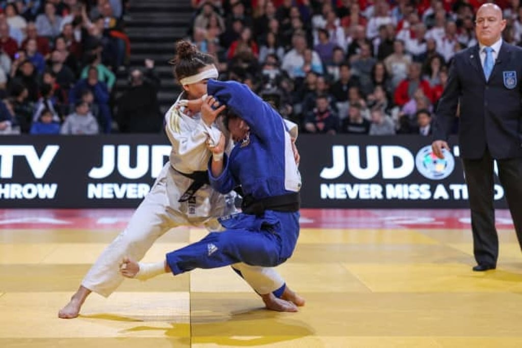 The two judo athletes faced off at the Paris Grand Prix for bronze, a match Abuzhakynova won. Photo: IJF