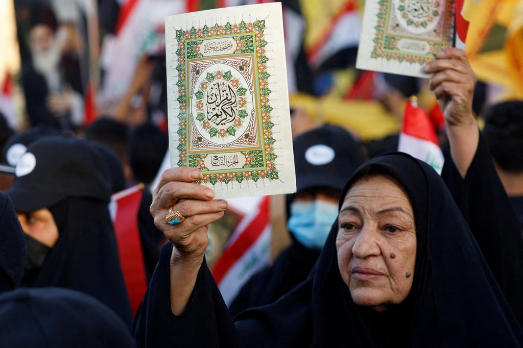 A demonstrator in Baghdad during a protest against the burning of a copy of the Koran and the Iraqi flag in the Swedish capital Stockholm. Photo: Reuters