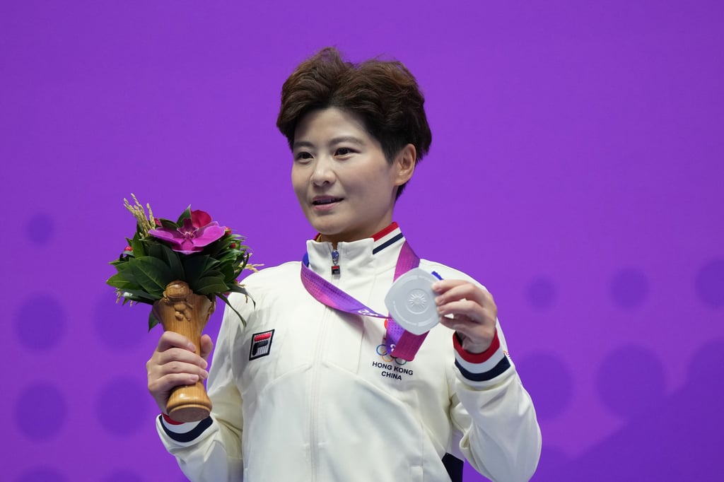 Liu Xuxu added a silver medal for Hong Kong in wushu on Monday. Photo: Xinhua Liu Xuxu added a silver medal for Hong Kong in wushu on Monday. Photo: Xinhua