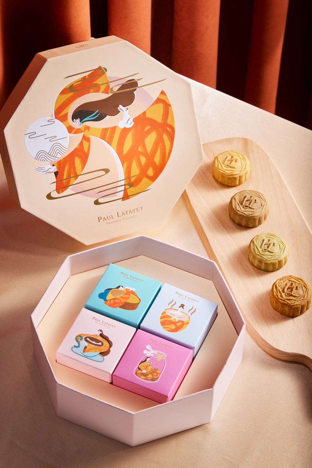Paul Lafayet’s mooncake box set features four different flavours – crème brûlée, Earl Grey, genmaicha, and manuka honey – created to celebrate the traditional Chinese Mid-Autumn Festival.