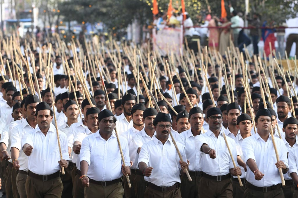 Members of Hindu hardline group Rashtriya Swayamsevak Sangh take part in a rally near Hyderabad in 2019. Photo: AFP Members of Hindu hardline group Rashtriya Swayamsevak Sangh take part in a rally near Hyderabad in 2019. Photo: AFP