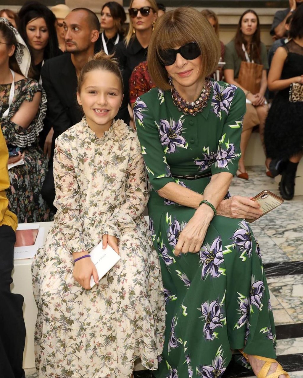 Harper Seven Beckham has long favoured a long and floaty look for events, like this one alongside US Vogue editor-in-chief Anna Wintour. Photo: @victoriabeckham/Instagram