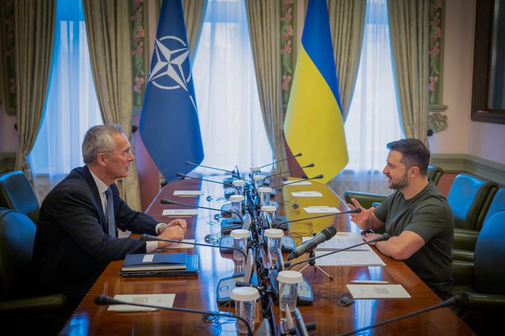 Nato’s Jens Stoltenberg and Ukrainian President Volodymyr Zelensky meeting in Kyiv. Photo: Ukrainian Presidential Press Office via AP