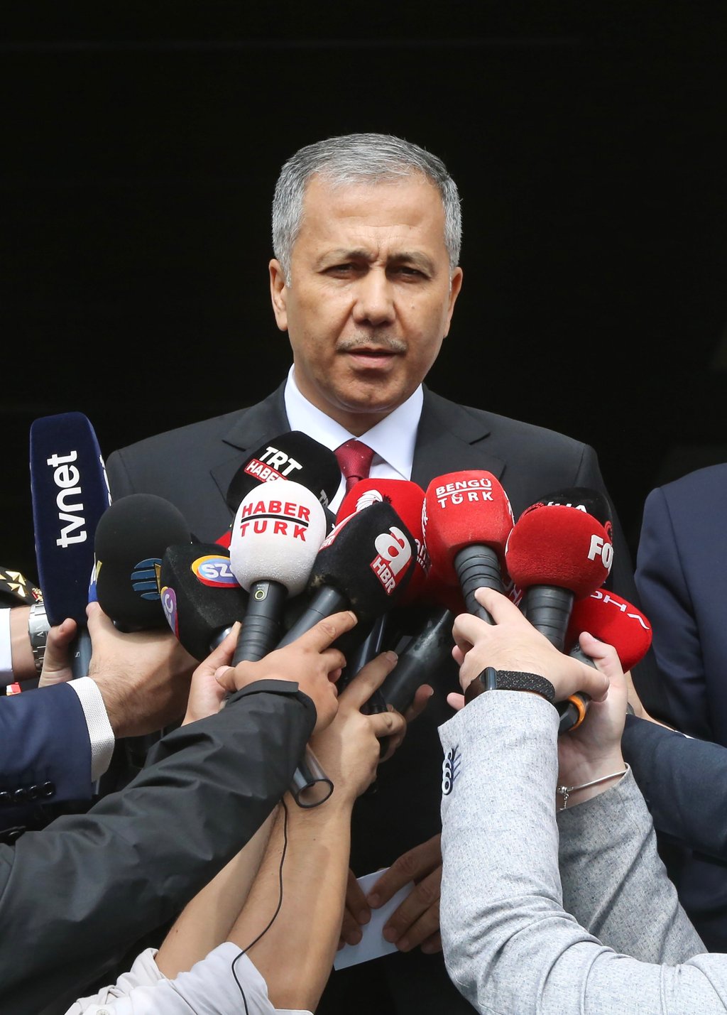 Turkish Interior Minister Ali Yerlikaya speaks to reporters after a suicide bomb attack near the Turkish Interior Ministry in Ankara, Turkey on Sunday. Photo: EPA-EFE