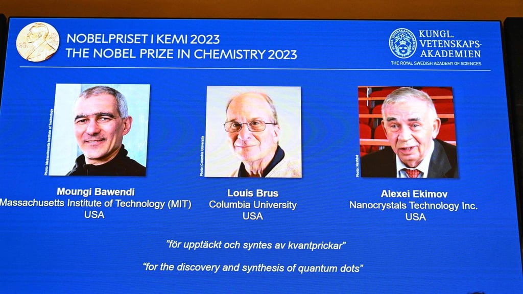 This year’s laureates US Chemist Moungi Bawendi, US Chemist Louis Brus and Russian physicist Alexei Ekimov. Photo: AFP
