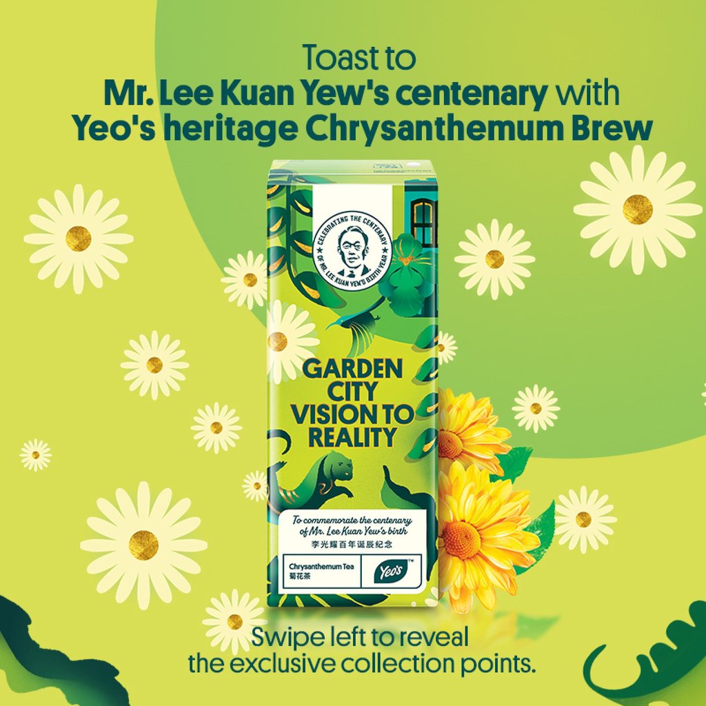 Yeo’s launched the limited-edition chrysanthemum tea packets to commemorate Lee Kuan Yew’s birth centenary. Photo: Facebook/yeos.sg