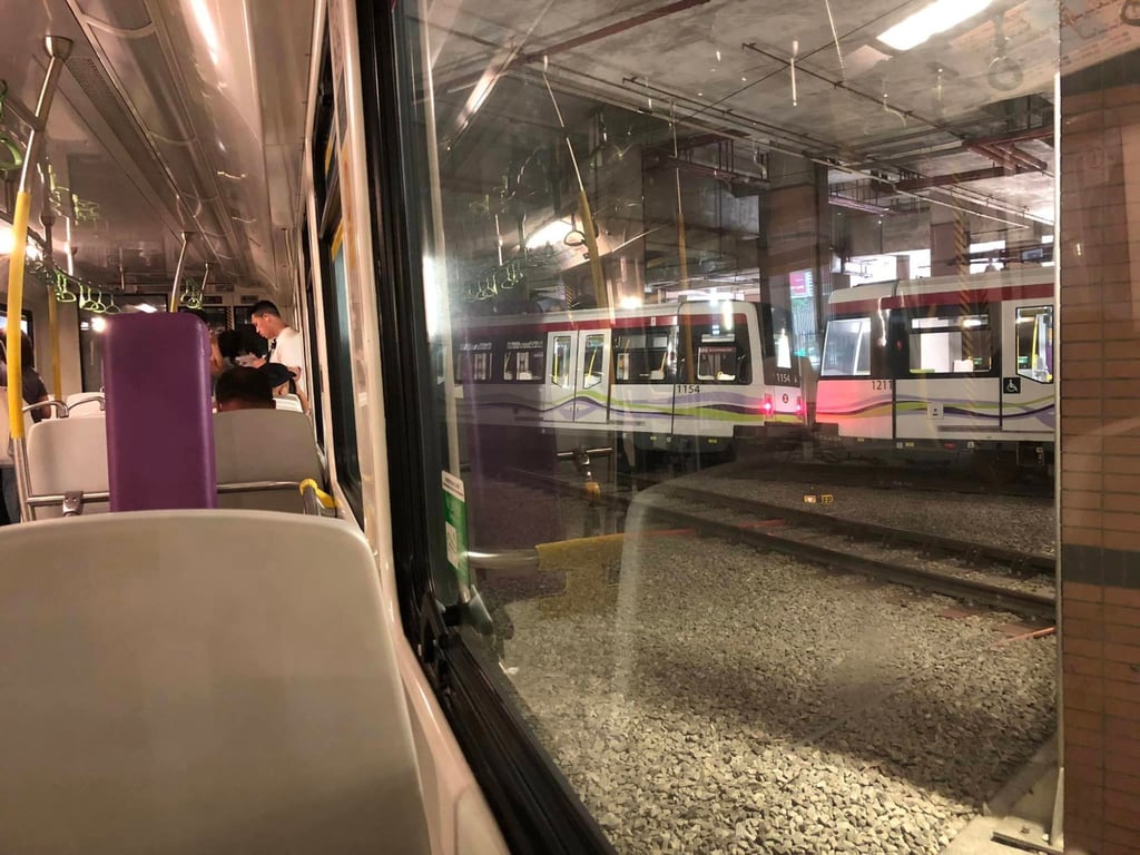A train on route 761P carrying about 120 passengers was leaving the Yuen Long station from platform 5 when it collided with an empty carriage departing platform 1. Photo: Facebook A train on route 761P carrying about 120 passengers was leaving the Yuen Long station from platform 5 when it collided with an empty carriage departing platform 1. Photo: Facebook