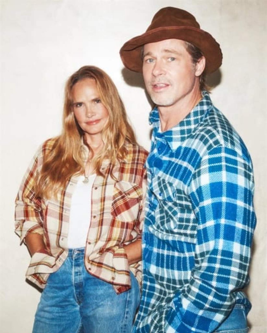 God’s True Cashmere co-founders Sat Hari and Brad Pitt model pieces by the label God’s True Cashmere co-founders Sat Hari and Brad Pitt model pieces by the label