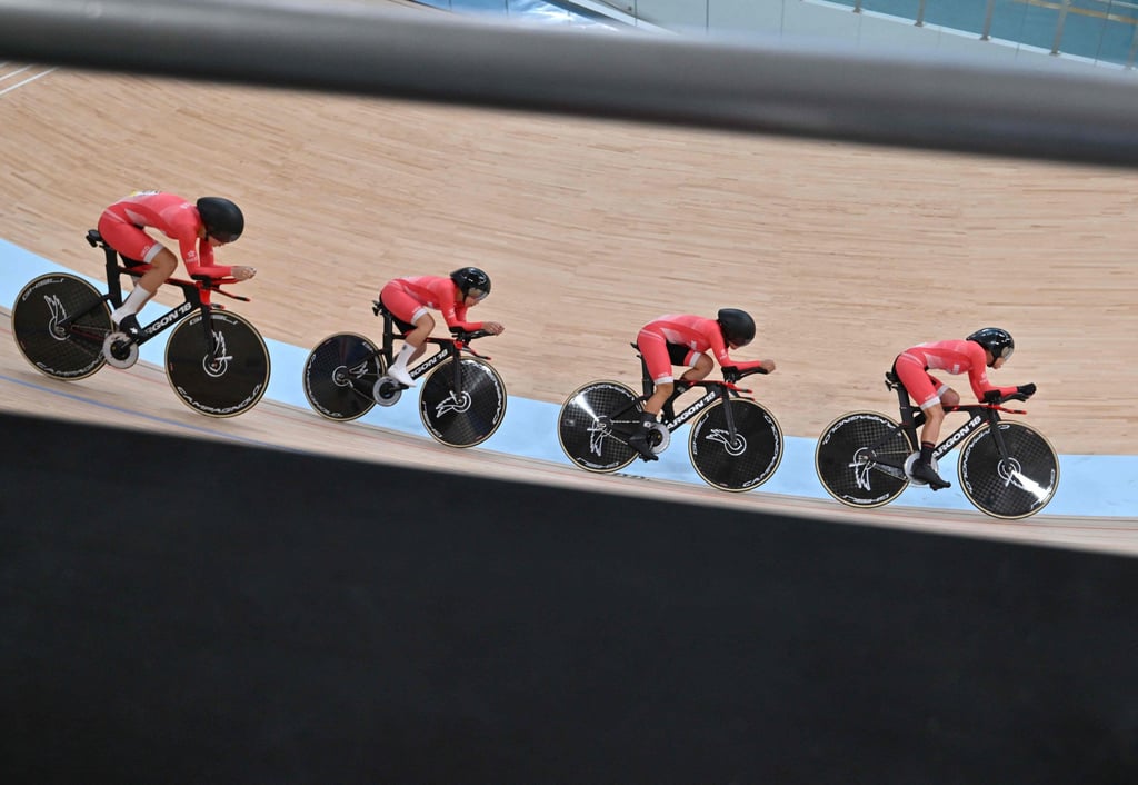 The women’s quartet on their way to beating South Korea to a podium spot. Photo: AFP