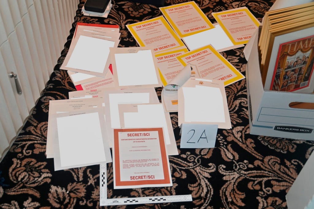 Documents seized during the FBI search of former President Donald Trump’s Mar-a-Lago estate. Trump’s lawyers have asked a judge to postpone his trial until after next year’s presidential election. Photo: AP Documents seized during the FBI search of former President Donald Trump’s Mar-a-Lago estate. Trump’s lawyers have asked a judge to postpone his trial until after next year’s presidential election. Photo: AP