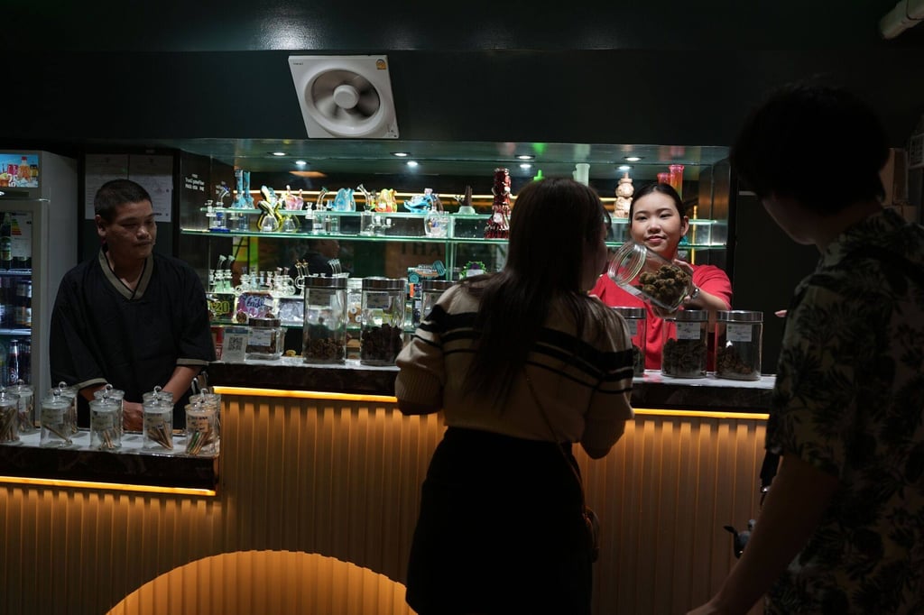 A worker assists a customer inside a cannabis dispensary in Bangkok. Last month, Prime Minister Srettha Thavisin vowed to restrict the use of cannabis to medical purposes only. Photo: Bloomberg A worker assists a customer inside a cannabis dispensary in Bangkok. Last month, Prime Minister Srettha Thavisin vowed to restrict the use of cannabis to medical purposes only. Photo: Bloomberg