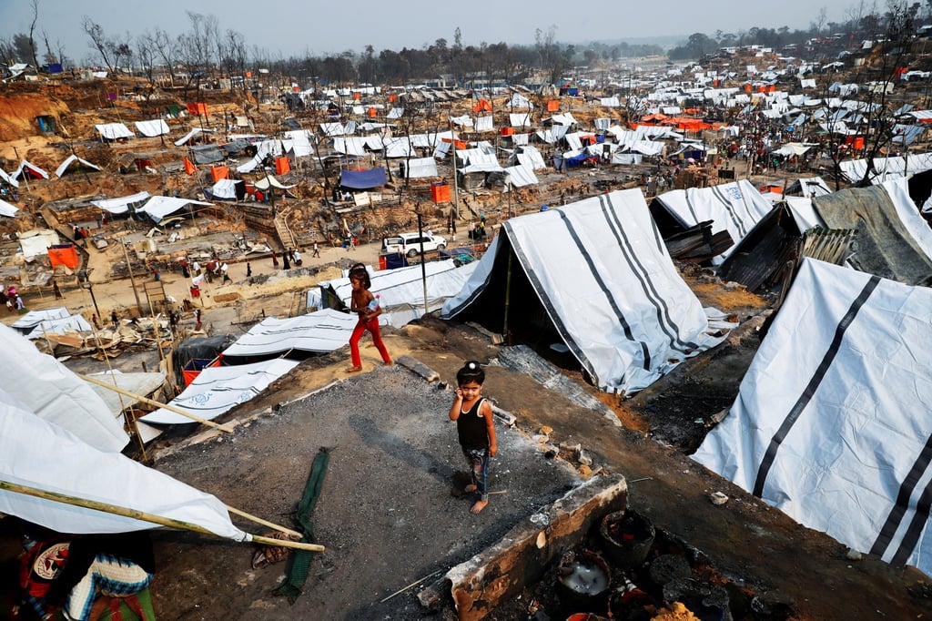 Rohingya children are seen in a refugee camp in Cox’s Bazar. All infrastructure in the camps is temporary by design. Photo: Reuters