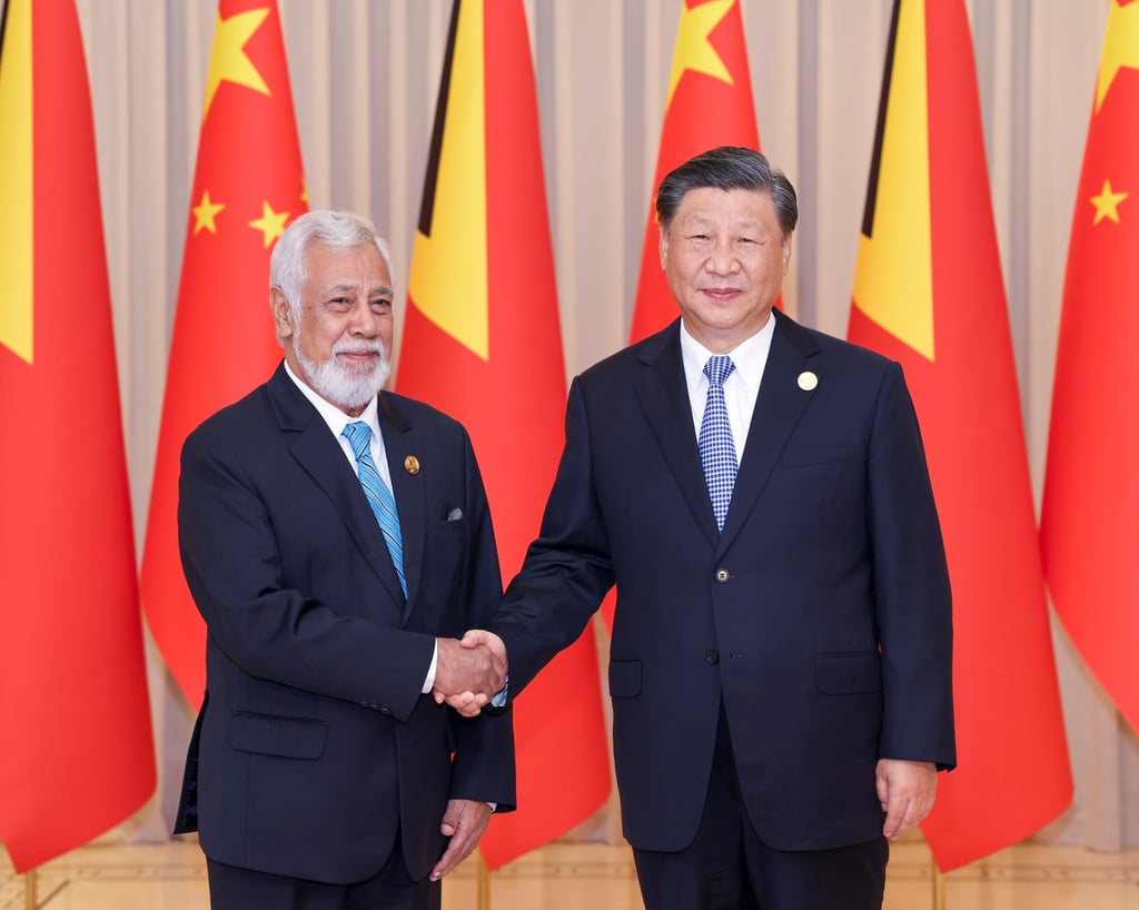 Chinese President Xi Jinping and Prime Minister Xanana Gusmao of East Timor in Hangzhou on September 23. Photo: Xinhua