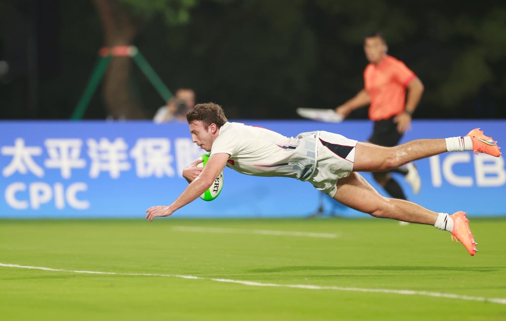 Liam Doherty scores against South Korea in the final of the Asian Games men’s rugby sevens tournament. Photo: Xinhua Liam Doherty scores against South Korea in the final of the Asian Games men’s rugby sevens tournament. Photo: Xinhua