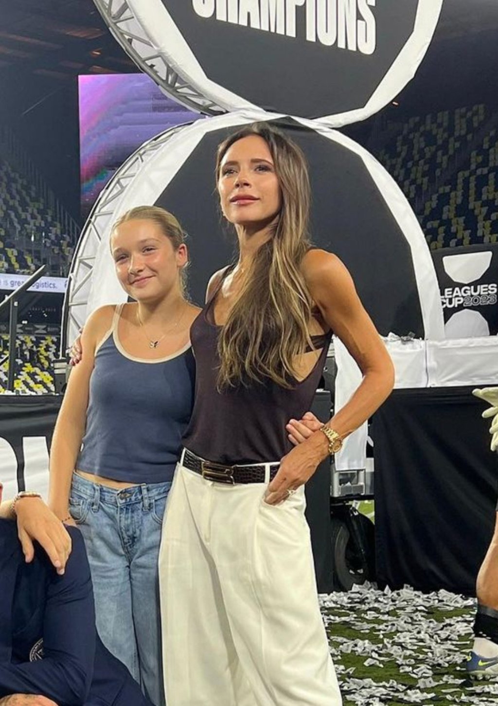Victoria and Harper Beckham at an Inter Miami football game. Photo: @victoriabeckham/Instagram