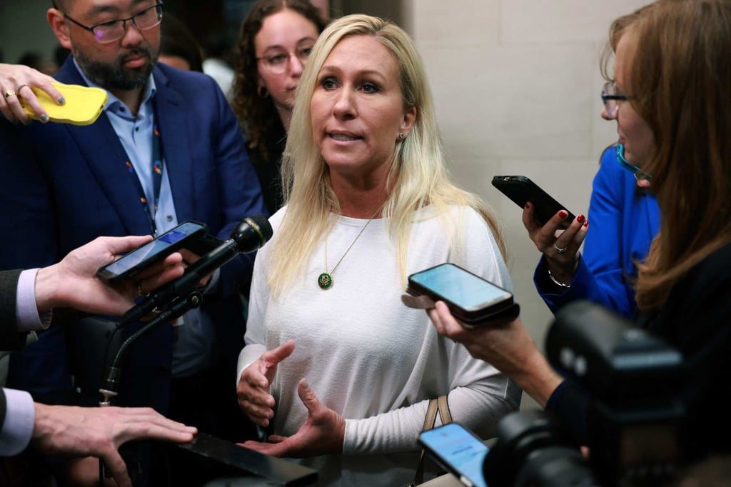 US congresswoman Marjorie Taylor Greene speaks to reporters in Washington on Friday. Photo: AFP US congresswoman Marjorie Taylor Greene speaks to reporters in Washington on Friday. Photo: AFP