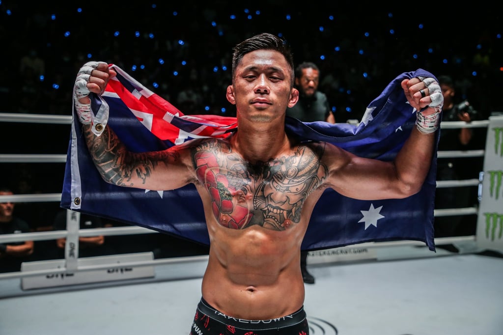Martin Nguyen celebrates after his win over Leonardo Casotti at ONE Fight Night 7 in Bangkok. Martin Nguyen celebrates after his win over Leonardo Casotti at ONE Fight Night 7 in Bangkok.