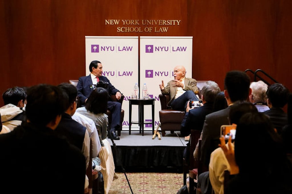 Ma Ying-jeou (left) spoke at New York University on Monday. Photo: Weibo Ma Ying-jeou (left) spoke at New York University on Monday. Photo: Weibo