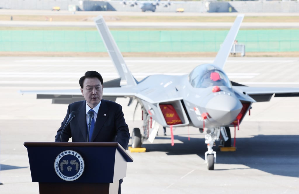 South Korean President Yoon Suk-yeol delivers a speech at the ADEX 2023 opening ceremony at Seoul Air Base. Photo: dpa South Korean President Yoon Suk-yeol delivers a speech at the ADEX 2023 opening ceremony at Seoul Air Base. Photo: dpa