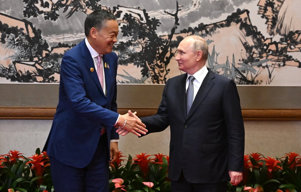 Thai Prime Minister Srettha Thavisin meets Vladimir Putin at the Diaoyutai State Guesthouse. Photo: EPA-EFE