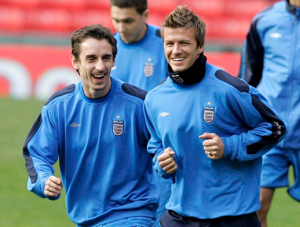 Pictured here in 2005, Gary Neville overlapped with David Beckham during the whole of the legendary midfielder’s Man U career. Photo: EPA Pictured here in 2005, Gary Neville overlapped with David Beckham during the whole of the legendary midfielder’s Man U career. Photo: EPA