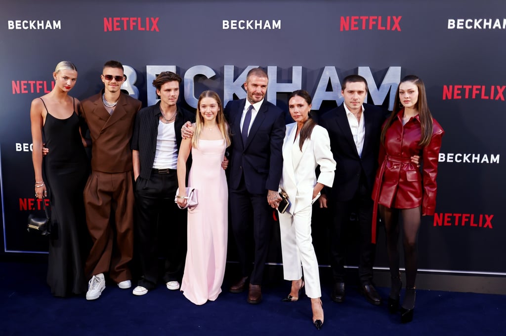 Mia Regan, Romeo Beckham, Cruz Beckham, Harper Beckham, David Beckham, Victoria Beckham, Brooklyn Peltz-Beckham and Nicola Peltz-Beckham attend the Beckham docuseries premiere in London, Britain, on October 3. Photo: EPA-EFE Mia Regan, Romeo Beckham, Cruz Beckham, Harper Beckham, David Beckham, Victoria Beckham, Brooklyn Peltz-Beckham and Nicola Peltz-Beckham attend the Beckham docuseries premiere in London, Britain, on October 3. Photo: EPA-EFE