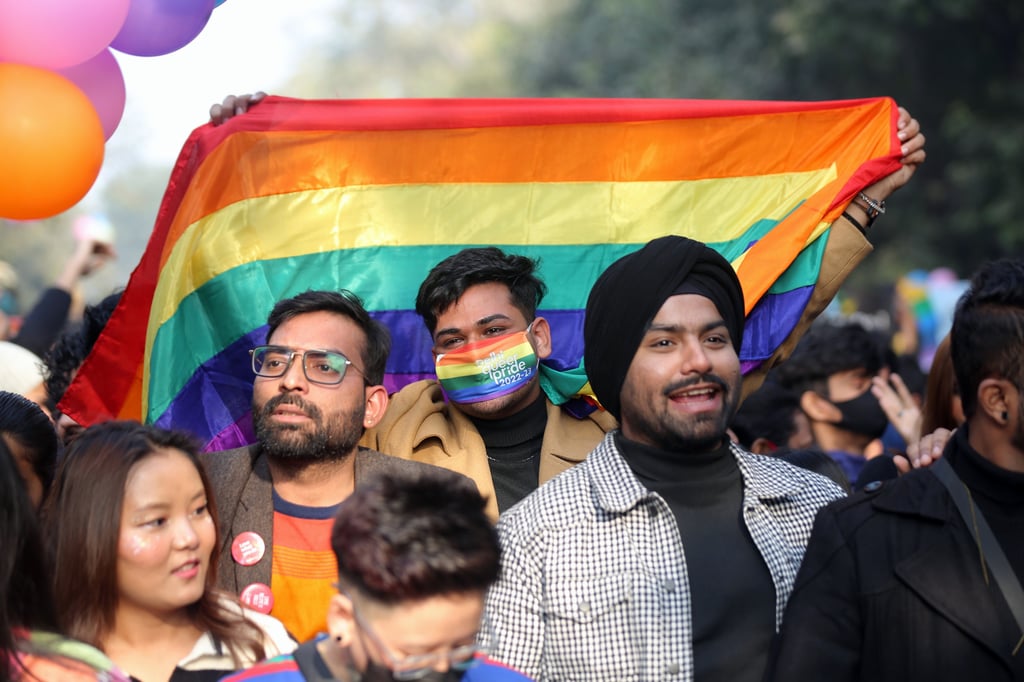 LGBTQ community members and supporters take part in a pride parade in New Delhi. Same-sex couples in India are barred from accessing legal benefits and rights including those linked to adoption, insurance, and medical consent. Photo: Shutterstock LGBTQ community members and supporters take part in a pride parade in New Delhi. Same-sex couples in India are barred from accessing legal benefits and rights including those linked to adoption, insurance, and medical consent. Photo: Shutterstock