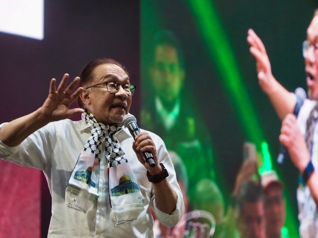 Malaysian Prime Minister Anwar Ibrahim speaks at a pro-Palestinian rally in Kuala Lumpur on Tuesday. Photo: Hadi Azmi Malaysian Prime Minister Anwar Ibrahim speaks at a pro-Palestinian rally in Kuala Lumpur on Tuesday. Photo: Hadi Azmi