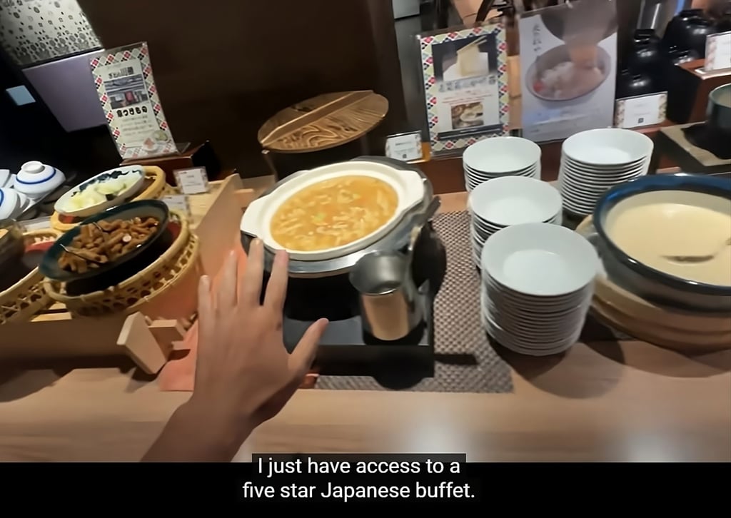 YouTuber “Fidias” films himself stealing food from a hotel buffet in Japan. Photo: YouTube/@FidiasPanayiotou YouTuber “Fidias” films himself stealing food from a hotel buffet in Japan. Photo: YouTube/@FidiasPanayiotou