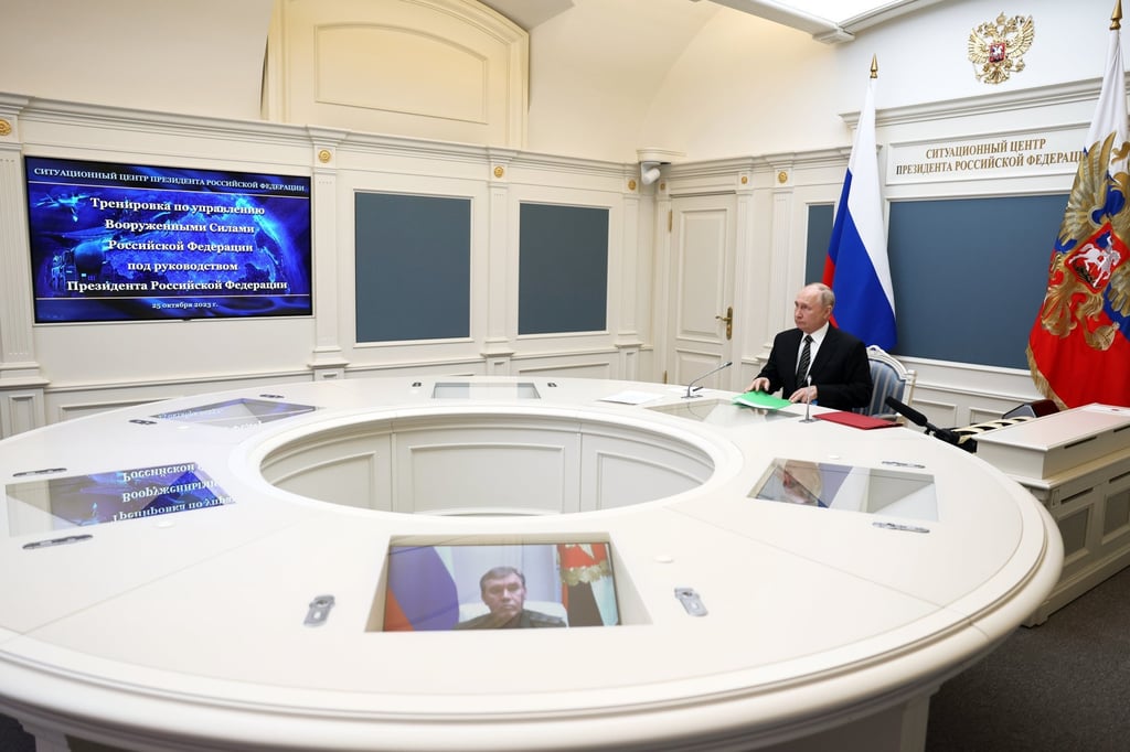 Russian President Vladimir Putin on Wednesday oversaw ballistic missile drills remotely. Photo: EPA-EFE