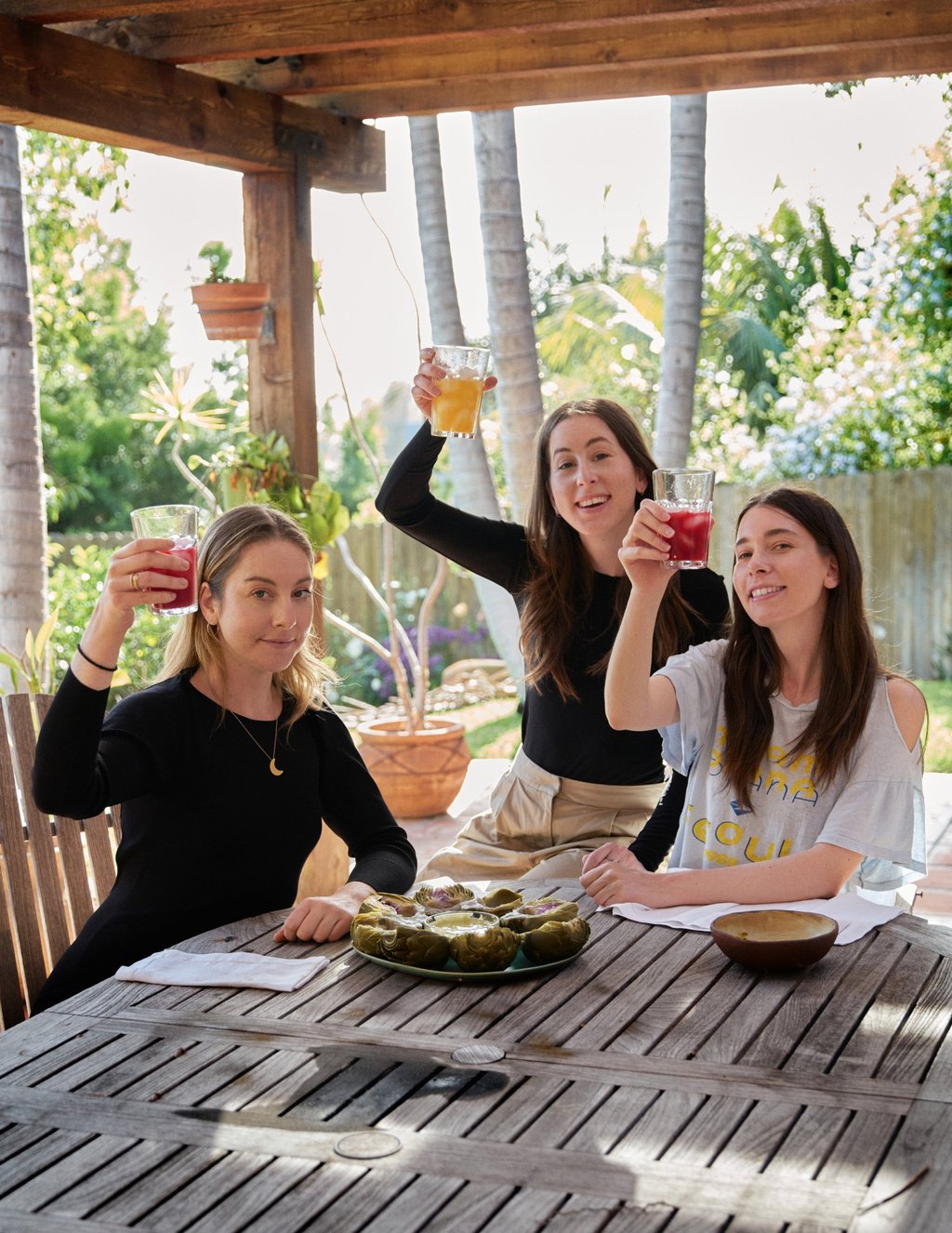 The Haim sisters at their home in LA with globe artichokes with tarragon dijon dressing