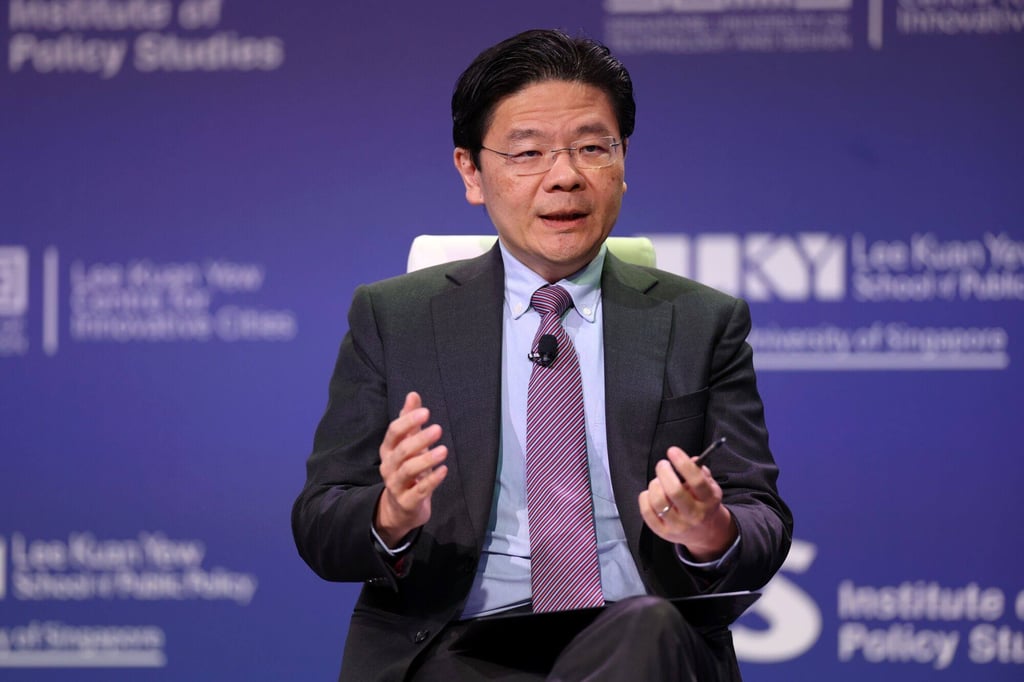 Lawrence Wong, Singapore’s deputy prime minister and finance minister, speaks at the Reinventing Destiny Conference in Singapore on August 14. Photo: Bloomberg Lawrence Wong, Singapore’s deputy prime minister and finance minister, speaks at the Reinventing Destiny Conference in Singapore on August 14. Photo: Bloomberg