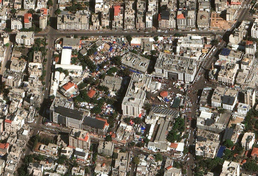 A satellite photo of Shifa Hospital in Gaza City, taken on October 19, 2023. Photo: Maxar Technologies via AP