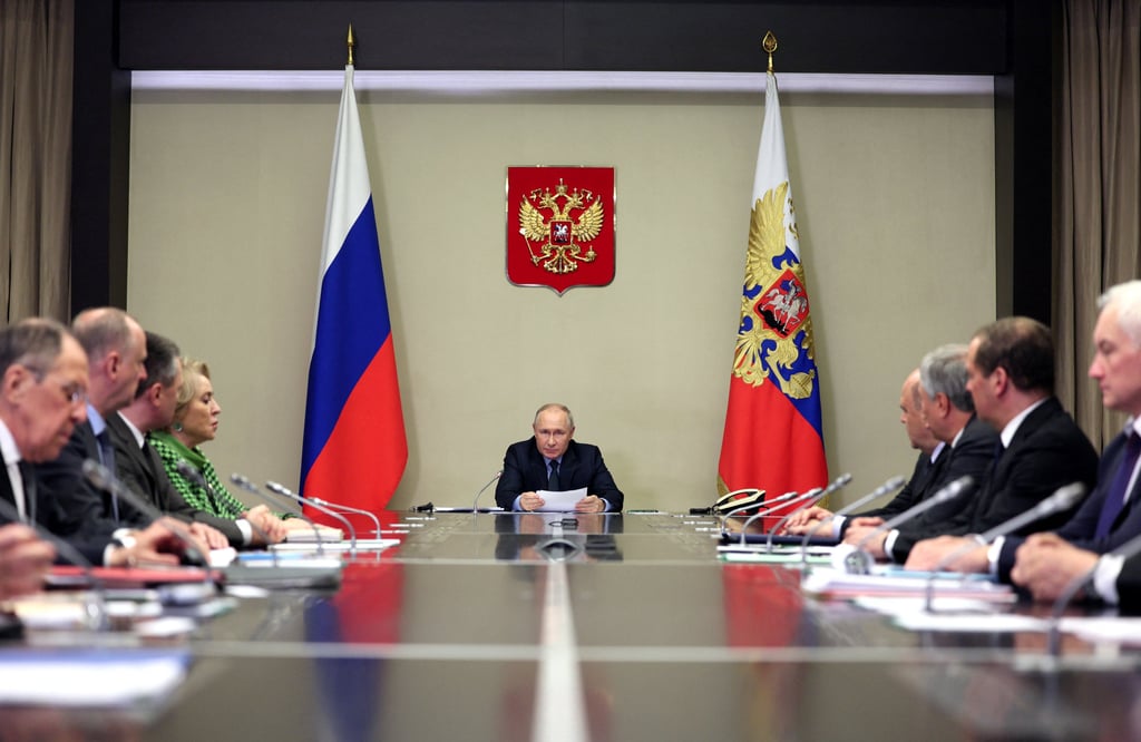 Russian President Vladimir Putin chairing a Security Council meeting on Monday. Photo: Reuters