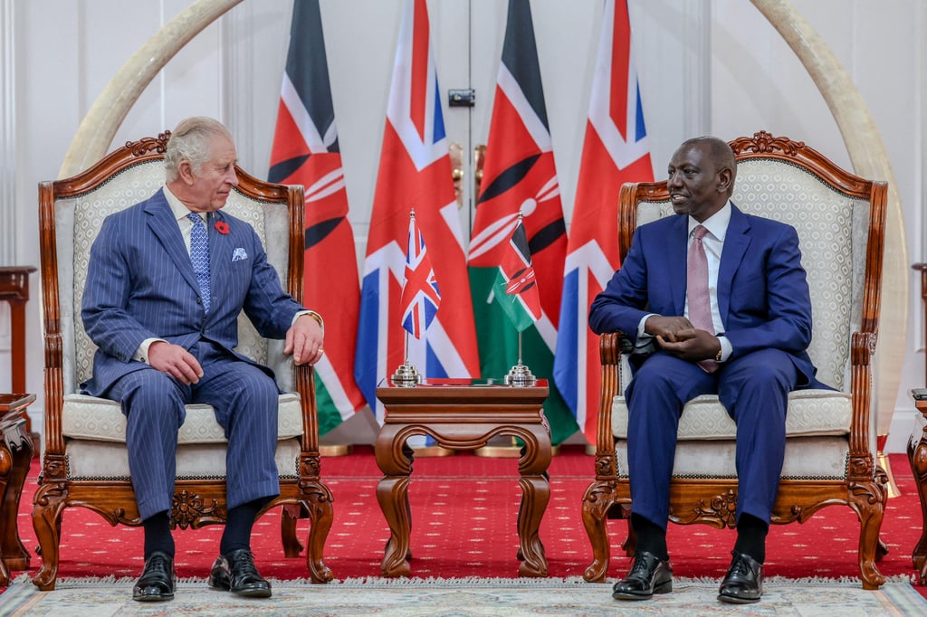 Britain’s King Charles meets Kenya’s President William Ruto at the State House in Nairobi on Tuesday. Photo: State House in Nairobi via Reuters