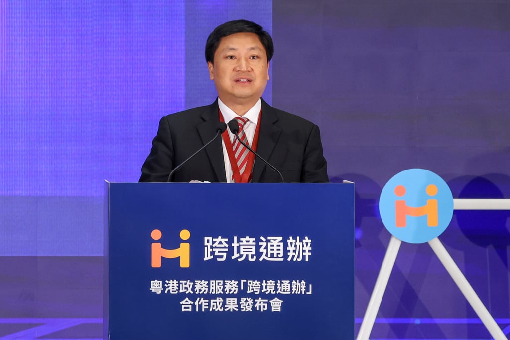 Xu Dianhui, deputy secretary general of the Guangdong provincial government, in Hong Kong to help launch a new cross-border portal designed so people can access public services on both sides of the border. Photo: Yeung-man Xu Dianhui, deputy secretary general of the Guangdong provincial government, in Hong Kong to help launch a new cross-border portal designed so people can access public services on both sides of the border. Photo: Yeung-man