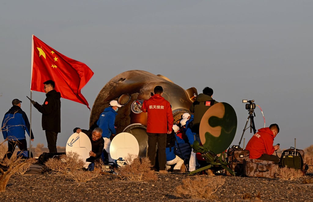 The Shenzhou-16 missions three-man crew were in sound physical condition, according to on-site medical checks after touching down in the Gobi Desert, northern China on Tuesday. Photo: Xinhua The Shenzhou-16 missions three-man crew were in sound physical condition, according to on-site medical checks after touching down in the Gobi Desert, northern China on Tuesday. Photo: Xinhua