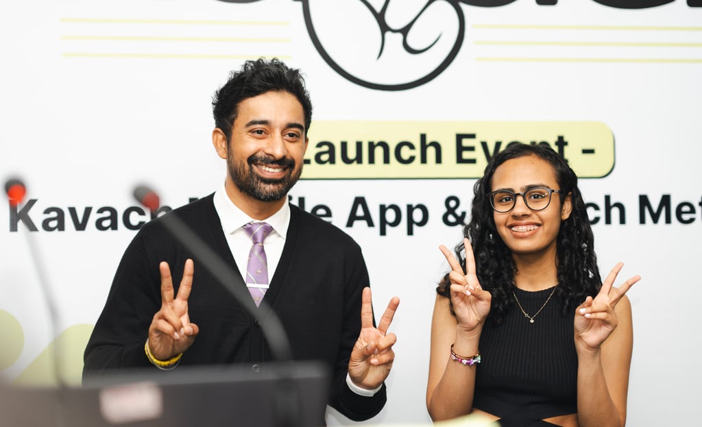 Anoushka Jolly (right) poses with Indian actor Rannvijay Singha after the launch of her app. Photo: Handout Anoushka Jolly (right) poses with Indian actor Rannvijay Singha after the launch of her app. Photo: Handout