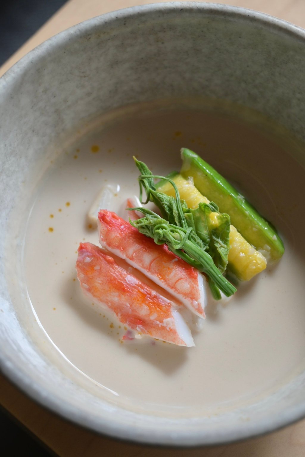 Gaesal Jatjeuptang is a blend of aromatic pine nut soup, hairy crab, Korean zucchini and tofu. Photo: Hansik Goo