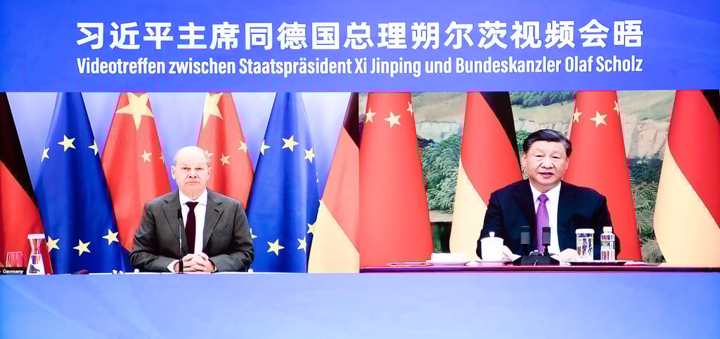 Chinese President Xi Jinping meets with German Chancellor Olaf Scholz via video link on November 3, 2023. Photo: Xinhua