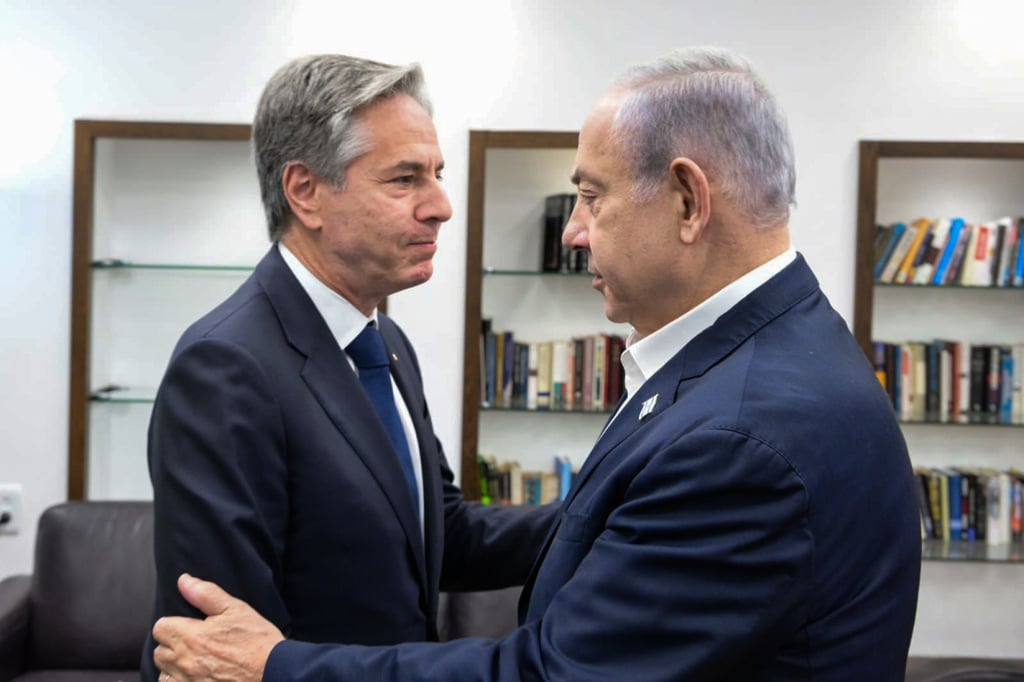 Israeli Prime Minister Benjamin Netanyahu receives US Secretary of State Antony Blinken at the Kirya in Tel Aviv on Friday. Photo: Amos Ben-Gershom/GPO via dpa
