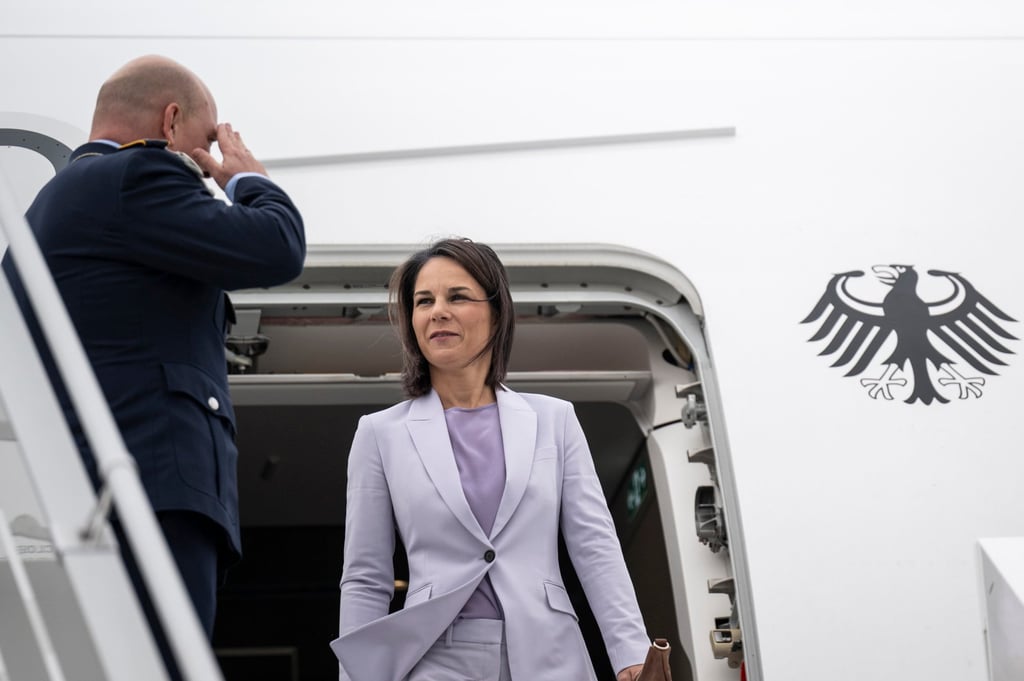 German Minister for Foreign Affairs Annalena Baerbock gets off a government plane in Yerevan, Armenia on Friday. Photo: dpa