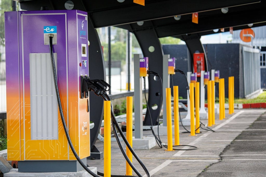 Charging plugs for electric vehicles in Selangor, Malaysia. Photo: Bloomberg