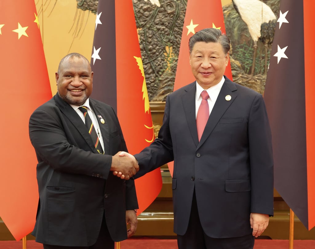 James Marape , Papua New Guinea’s prime minister, shakes hands with Chinese President Xi Jinping in Beijing last month ahead of the third Belt and Road Forum. Photo: Xinhua