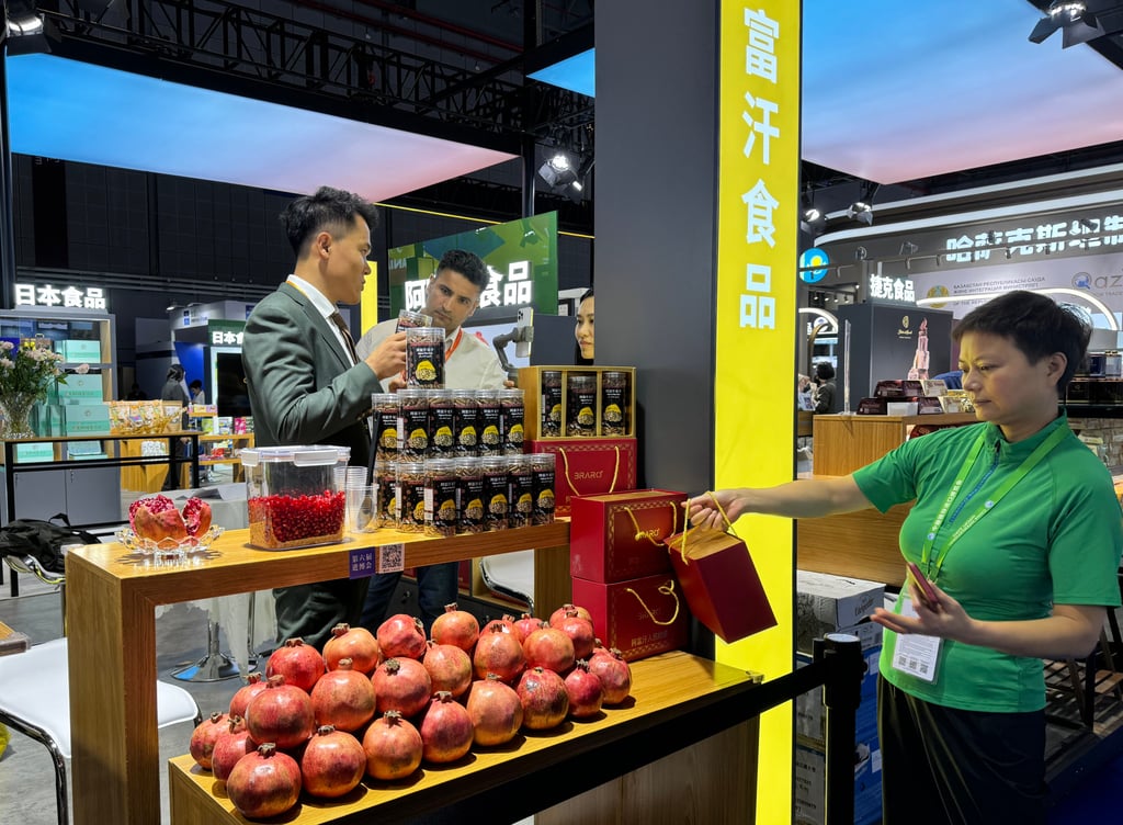 Afghanistan export firm Biraro displays pomegranates at the China International Import Expo on November 6, 2023. Photo: Mandy Zuo Afghanistan export firm Biraro displays pomegranates at the China International Import Expo on November 6, 2023. Photo: Mandy Zuo